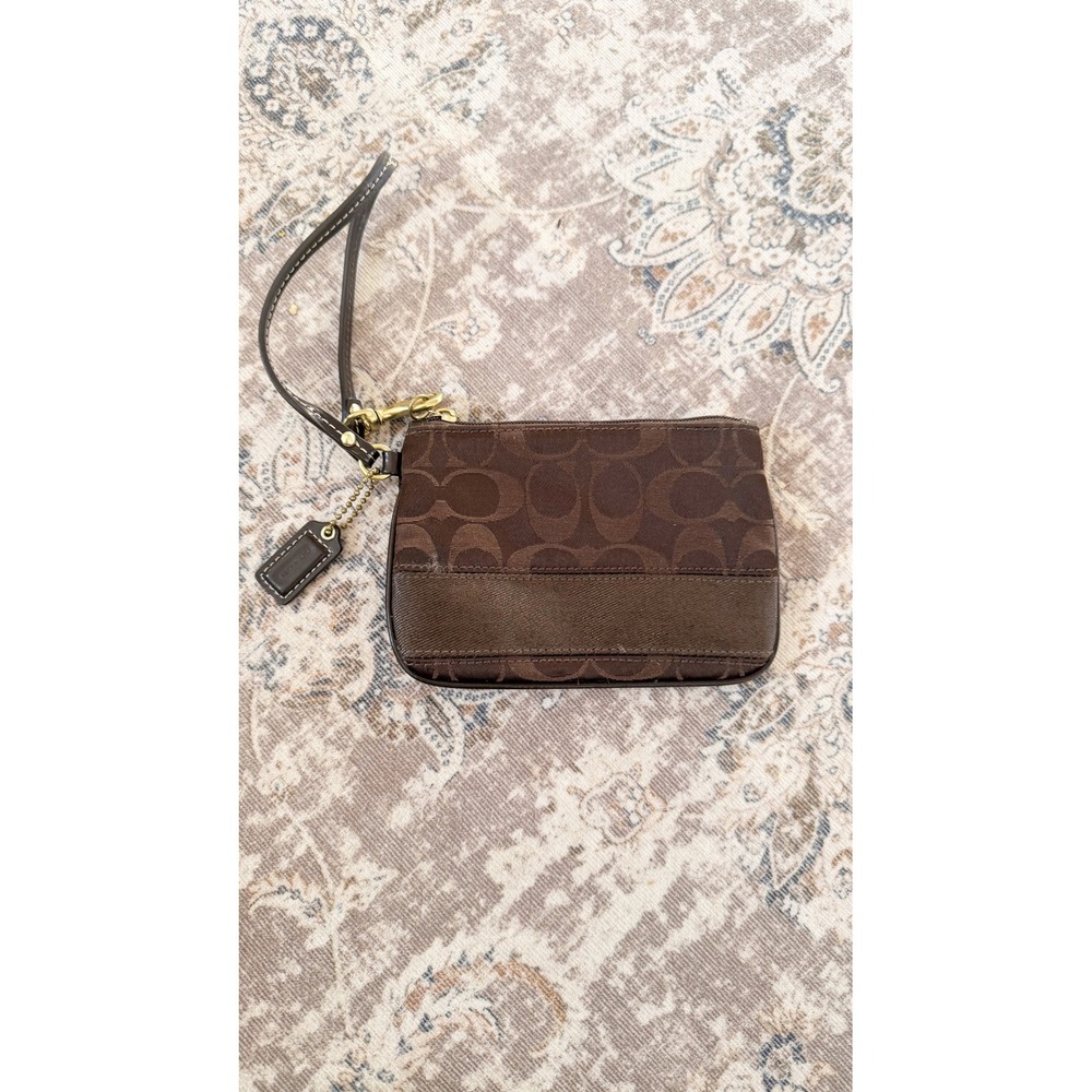 Coach Signature C Monogram Brown Canvas Wristlet Pouch Small Bag